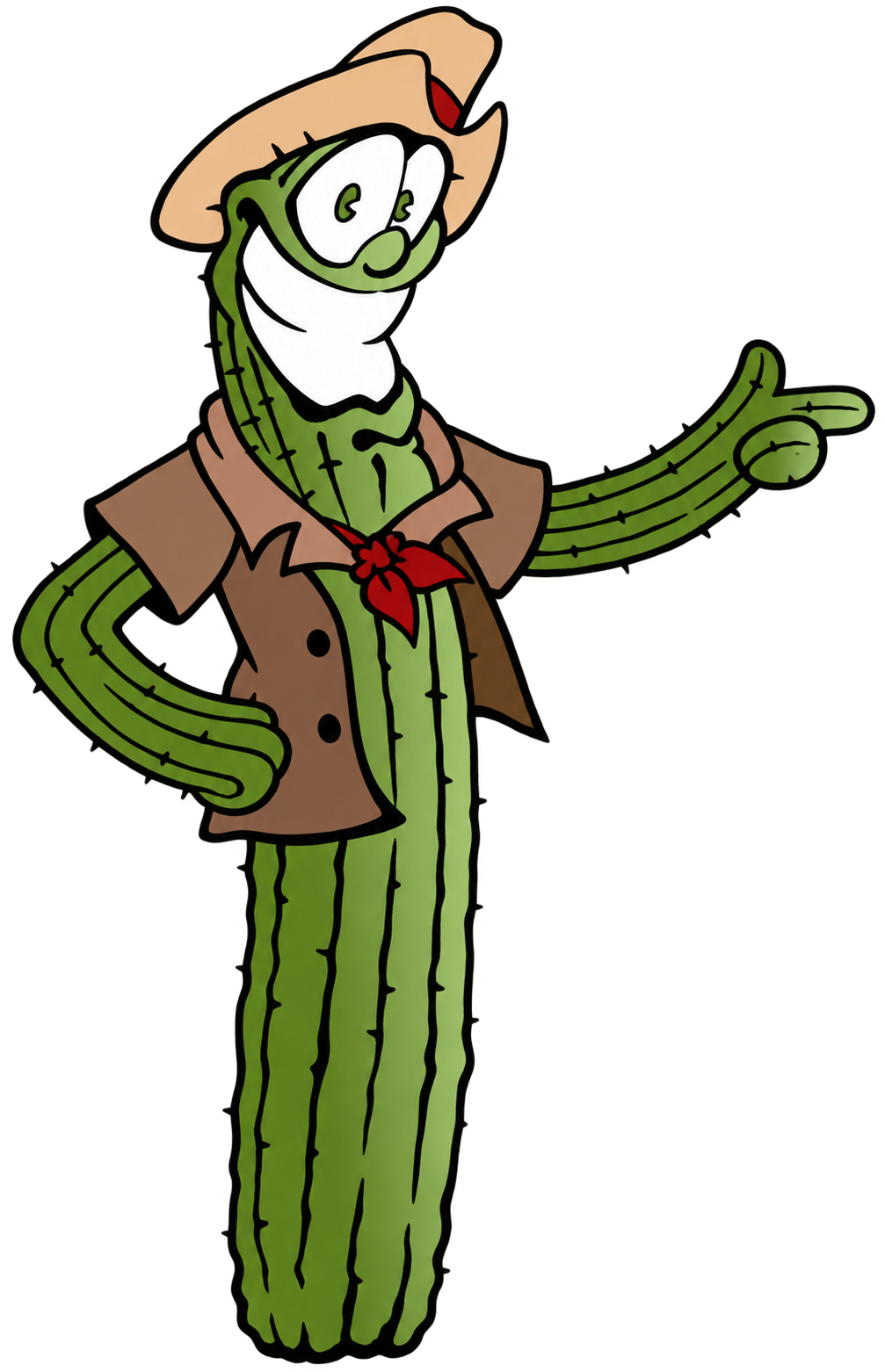 Old Pueblo cactus cowboy mascot pointing toward the classes