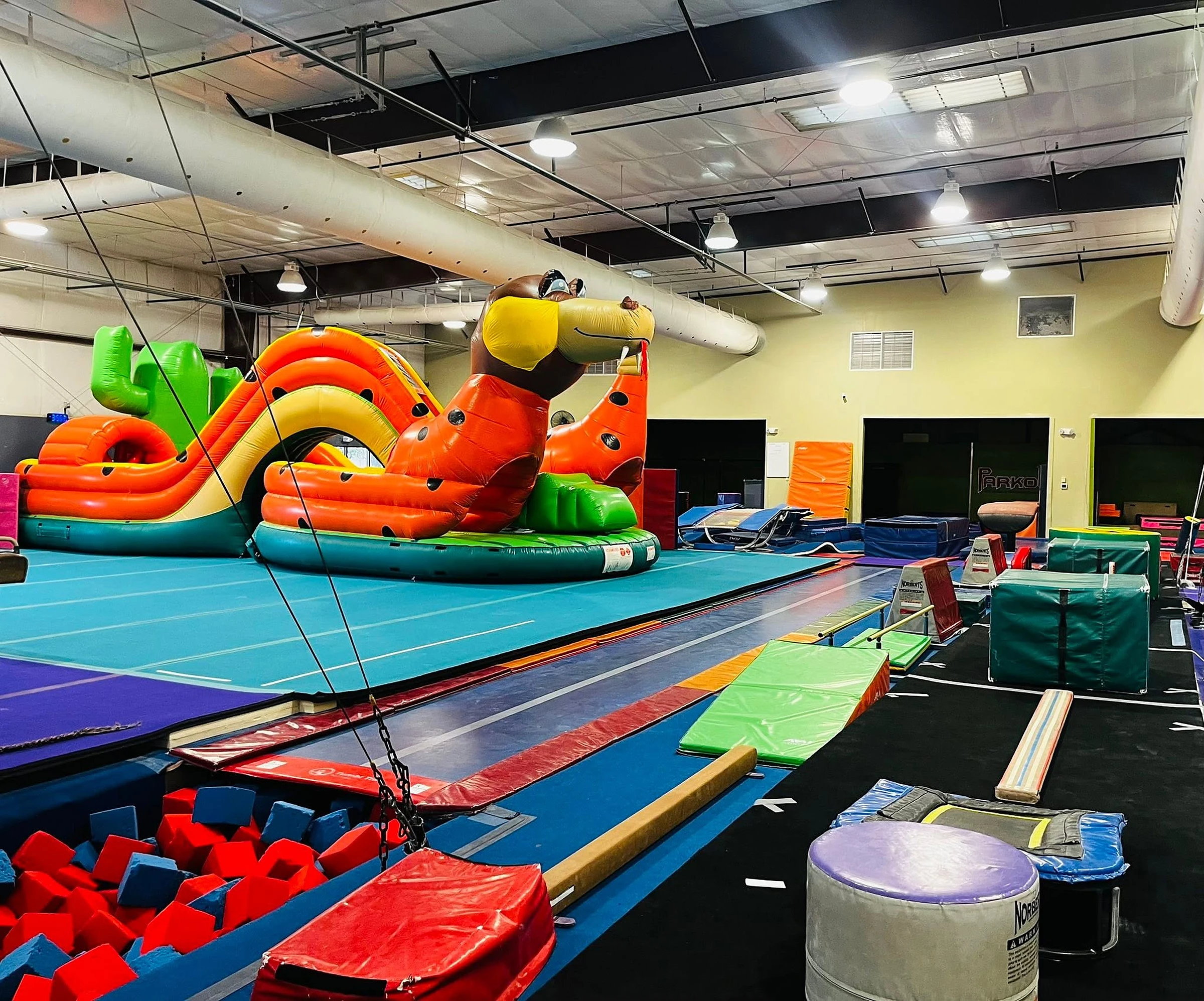 Birthday party setup inside Old Pueblo Gymnastics Academy